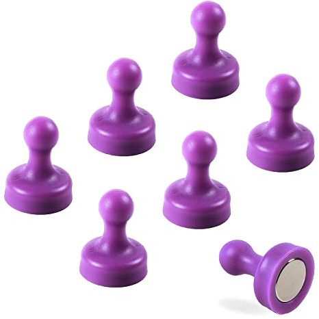7 x extra starke magnetisch Push Pins Neodym-Magnete - perfekt für Landkarten, Whiteboards, Memos, Kühlschränke und Büros [Lila]