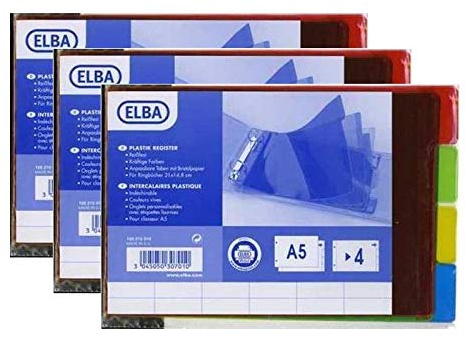 ELBA TrennblÃätter, PVC, transparent, 4 Positionen, A5, 210 x 148 mm, 3 StÃück