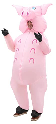 IRETG aufblasbares Schwein Kostüm für Erwachsene Blasen up Schwein Kostüme Fancy kleine Schweine Kleid Maskerade Onesie Lustige Tier Cosplay Party Halloween Kleidung