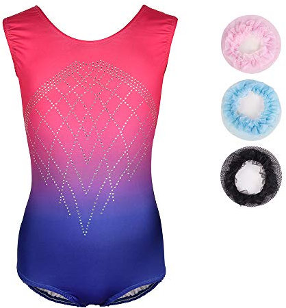 Sinoem Gymnastikanzug für Mädchen, Farbverlauf, mehrfarbig, langärmlig, Leotard, Ballett, für Kinder, 5-12 Jahre (5-6 Jahre (Etikett Nr. 6), Blau + Rosa – ärmellos