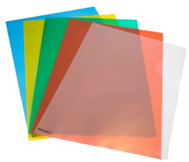 5 x 3 Stck. Sichthüllen A4 PP-Folie Aktenhüllen farbig sortiert 120 mµ genarbt. Blau, Grün, Rot, Gelb und Transparent