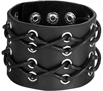 Flongo Herrenarmband Männer Armband Lederarmband, groß breit Leder Armband Armreif Geflochten Kreuz Schwarz für Männer Herren-Accessoires Punk Rock Biker Größen verstellbar