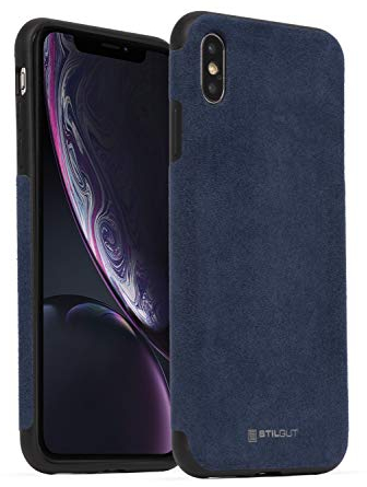 STILGUT Alcantara Handyhülle für iPhone XS Max Hülle Leder Optik Bumper TPU Alcantara Navy Blau