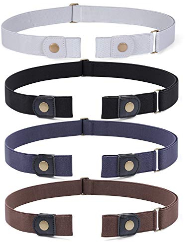 JasGood 4 Stück Gürtel ohne Schnalle Gürtel Elastischer Unsichtbare Dehnbarer Gürtel B-schwarz/Kaffee/Blau/Grau 85cm-130cm(34''-50 '') G1