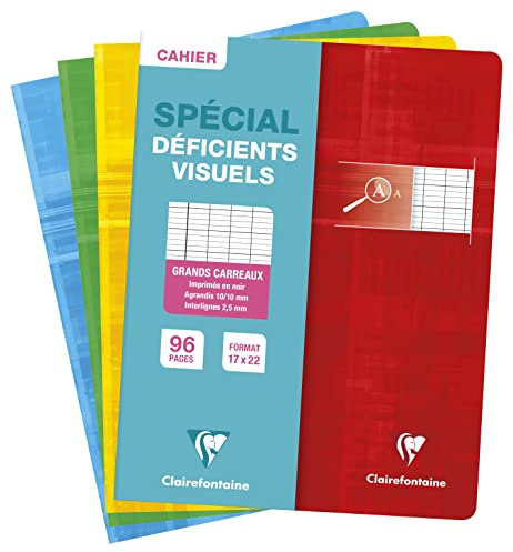 Clairefontaine 63796C - Heft 17x22 cm, 48 Blatt französische Lineatur, schwarze Lineatur 2,5mm 10x10, ideal für Sehbehinderte, 90g, farbig sortiert, 1 Stück