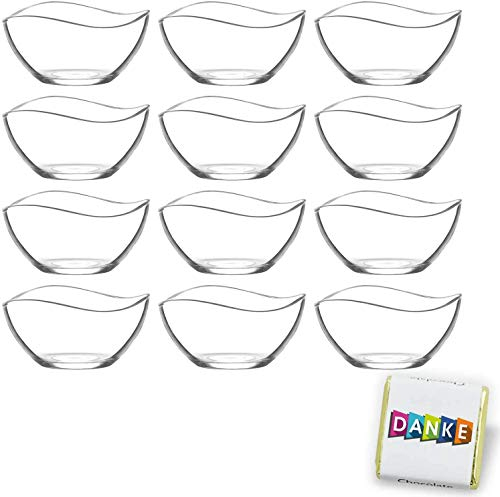 12 Stück Glasschalen im Set, Design Snack Schalen Frühstück oder Party, Vorspeise Glasschale, Dessertschale, Knabberschale aus Glas, 300ml Gläser, lebensmittelechte Müsli Glasschüsseln VIRA
