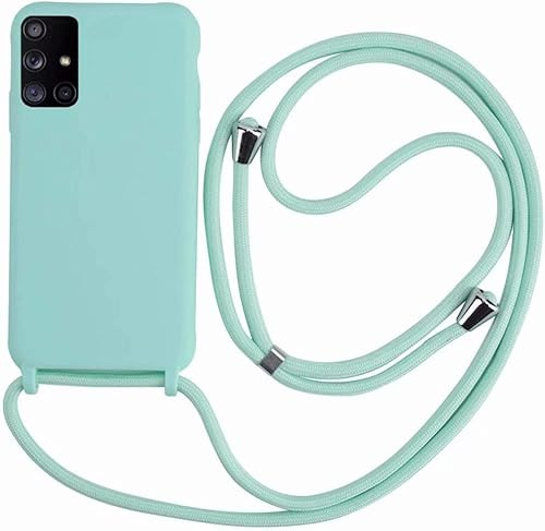 Ququcheng Kompatibel mit Samsung Galaxy A51 Hülle,Handykette Hülle Silikon Seil Necklace Handyhülle mit Kordel Tasche TPU Bumper Schutzhülle für Samsung Galaxy A51-Grün