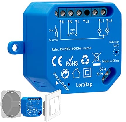LoraTap Interruttore WiFi Alexa, Relè Smart Controllo App Smart Life, On/Off Controllo Manuale con Interruttore a Parete Originale, Controllo Vocale con Alexa, Relè WiFi a 2 Vie 5A