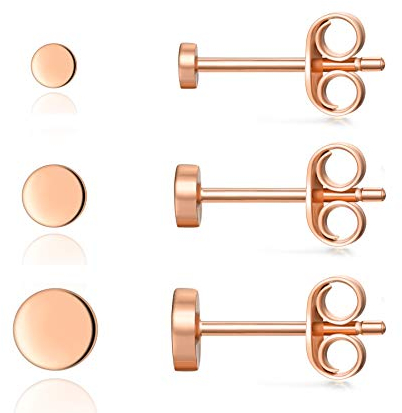 Damen Ohrstecker Rosegold Klein für Damen Herren Mädchen, 3 Paar Klein Ohrringe Silber 925 Rund Flach Set (2mm/3mm/4mm) Zierliche Knorpel Tragus Helix Kreis