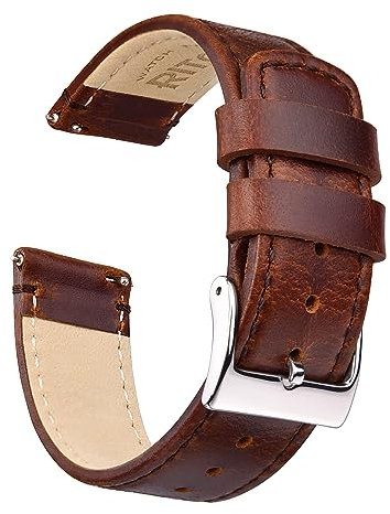 Ritche Lederarmband mit Schnellverschluss, 18 mm, 19 mm, 20 mm, 21 mm, 22 mm, 23 mm oder 24 mm, für Damen und Herren, Valentinstagsgeschenk für Sie oder Ihn, Kaffee/Silber, 22MM, Classic