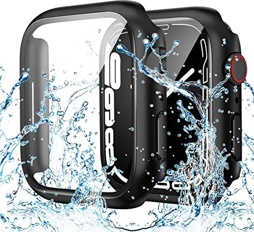 Goton - Custodia impermeabile compatibile con Apple Watch serie SE 6/5/4 da 44 mm con pellicola salvaschermo in vetro temperato, per accessori iWatch, colore: Nero
