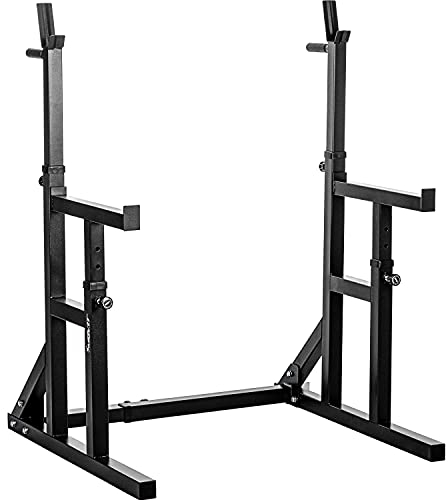 MOVIT® Squat Rack PRO mit Dip-Station, Höhe und Breite verstellbar, Langhantel-Ablage Hantel-Ständer Heim-Trainingsgerät Home-Gym, schwarz