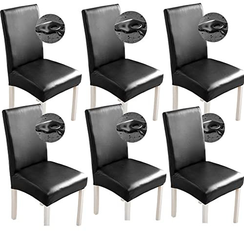 Bestenrose Stretch-Stuhlhussen für Esszimmerstühle, wasserdicht, PU-Leder, Stuhlschoner, Universal-Stuhlhussen für Esszimmer, Küche, Hotel (6 Stück, schwarz)