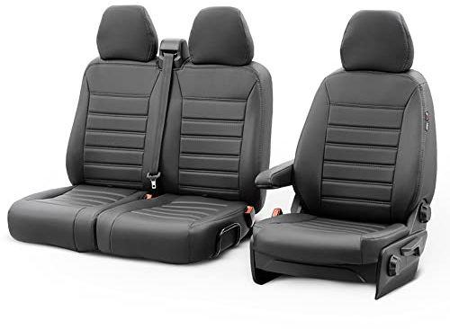 OtoM New York Design Kunstleder Sitzbezüge 2+1 kompatibel mit Ford Transit Connect 2019-, Schwarz