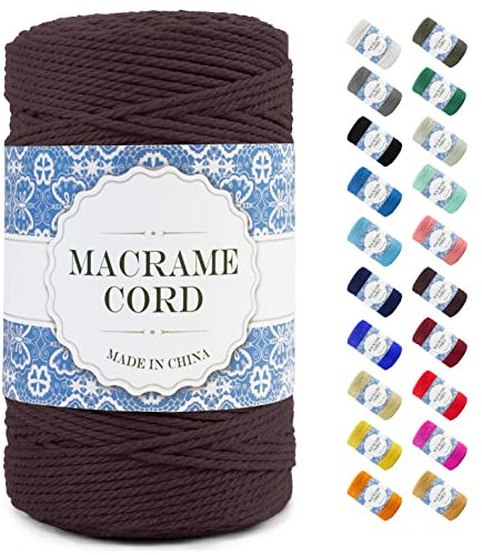 Uiopa Makramee Garn 3mm x 200m, Natürliche Baumwollgarn Baumwollkordel Farbig Baumwollschnur, Makramee-Garn Geflochten für DIY Basteln, Hängepflanze, Wandbehang, Weben Dekoration (Braun)