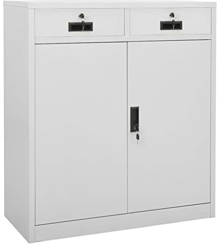 YEZIYIYFOB Büroschrank Hellgrau 90x40x102 cm Stahl Metallschrank Werkzeugschrank Aktenschrank Vorratsschrank Werkstattschrank Flurschrank MöBel FüR Arbeitszimmer Typischem-Stil 2 Schubladen&1 Fächern