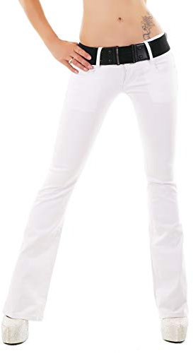 Red Seventy Jeans da donna in denim elasticizzato con taglio a stivale, blu sbiadito con cintura, taglia 38-46, bianco, 42