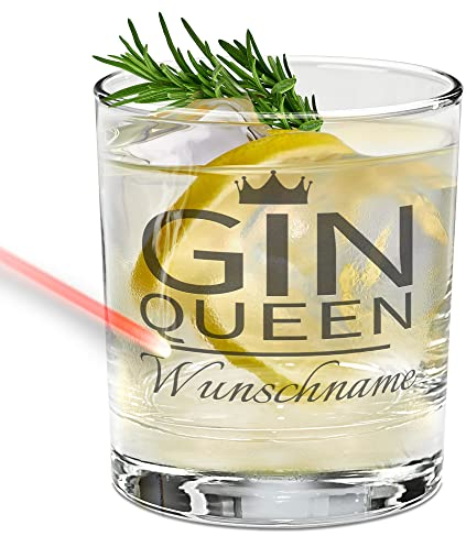 PR Print Royal Gin-Glas mit Gravur selbst gestalten - Gin Queen - mit Name Personalisieren, Geschenke für Gin-Liebhaber, Ginglas graviert mit Spruch | 300ml, Lasergravur