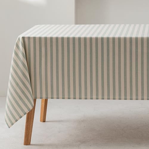GAMUSI Rechteckige Tischdecke, gestreift, Marineblau, wasserdicht, Stoff, 100% Baumwolle, waschbar, Innen- und Außenbereich, 140 x 180 cm