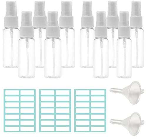 WnlahuWA 10 Pcs Flacon Spray Vide, Voyage Vide De Poche, Bouteille Spray avec Bouchon, pour Cosmétiques, Lotion, Crème, Shampoing, Gel Douche, avec Entonnoirs et Étiquettes