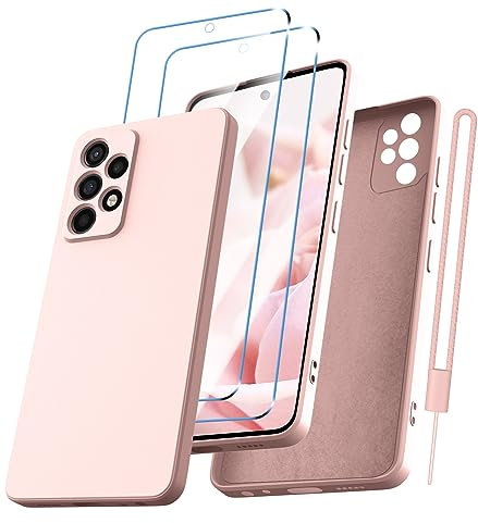 Kukiwhy für Samsung Galaxy A53 5G Hülle mit 2 Stück Panzerfolie, Hanyhülle für Samsung A53 5G Ultra Dünn Slim mit Microfiber, Kratzfeste Rundumschutz Schutzhülle Case für Samsung A53-Rosa