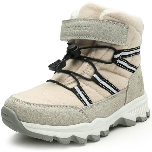 Stivali da Neve Bambini Scarpe Invernali di Lana Calde Antiscivolo Traspirante Escursionismo Scarponi da Ragazzi Grigio Pallido 39