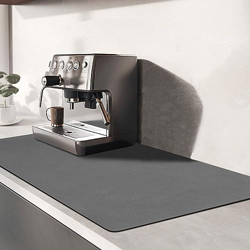 TENQUAN Self Drying Mat for Kitchen Counter 60x30cm Water Absorbent Draining Mat with Non-Slip Bottom Dish Drying Mat Coffee Machine Mat Dishes Rack Mat Countertop Protector Mat(Dark Grey)