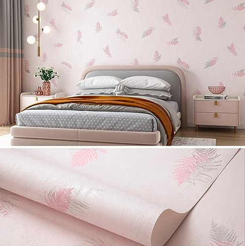 BPILOT Carta Da Parati Carta Da Parati Camera Da Letto Soggiorno Piuma Stampa Non Tessuto Addensato Camera Matrimoniale Ispessita Carta Da Parati Non Autoadesiva Rosa Chiaro A