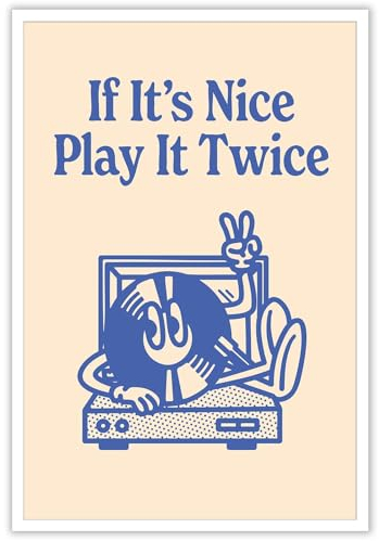 Drimiler Retro Vintage Plattenspieler Poster Lustige 90er Jahre Musik Album Cover Leinwand Wandkunst Trendy If It's Good Play It Twice Drucke Malerei Niedliche Cartoon Wanddekoration für Schlafzimmer