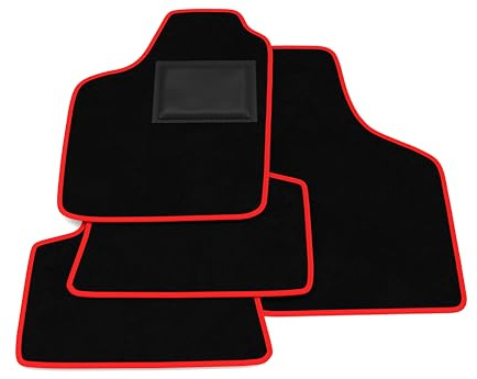 Fußmatten kompatibel mit Renault Twingo 1 1993-2007, roter Rand, maßgeschneiderte Automatten Set, Velours, Autoteppich