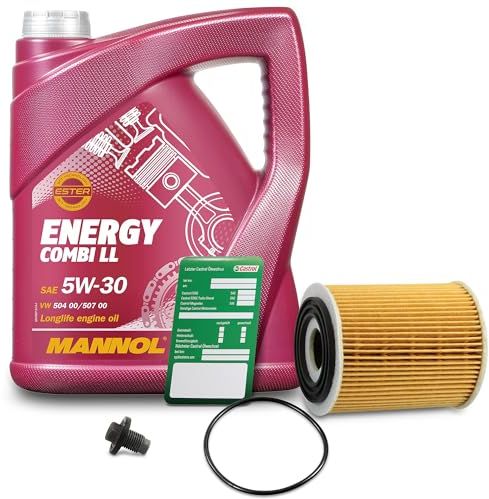 ATEC Germany Inspektionspaket Filterset mit 1x Ölfilter; 5l Motoröl 5W-30 MANNOL ENERGY COMBI LL; Kompatibel mit FIAT TIPO, 500X, LINEA, JEEP RENEGADE, MINI (R52) (R50, R53)