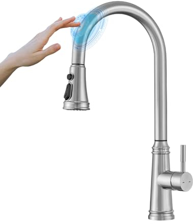 YUANNY Touch Sensor Wasserhahn Küche, Hochdruck Küchenarmatur mit Herausziehbarer Brause Ausziehbar Armatur, Mischbatterie Spültischarmatur, 360° Schwenkbar 3 Sprühfunktionen Smart Faucet