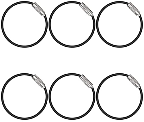 Uniclife 12cm Schwarzer Draht Schlüsselanhänger Kabel Großen Edelstahl-Schlüsselring Schleife Halter für Outdoor-Wandern Heavy Duty Connectable Gepäckanhänger Keeper für Sport und Reisen, 12 Pack