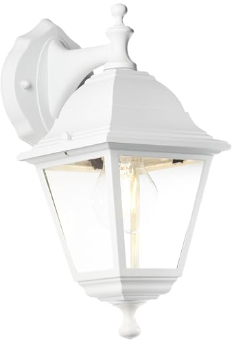 Lightbox Außen Wandlampe - Glas Regenschutz - hängend - in Weiß - klassische Outdoor Wandleuchte für den Hauseingang - 31 x 14 x 19 cm - E27, max. 60 W - aus Metall/Glas