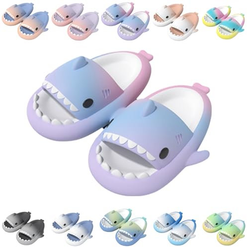 Giltpeak Cloud Shark Slides Kids - Chaussons pour enfant - Antidérapantes - Motif requin - Pour la plage, Violet, bleu, rose, 35/36 EU