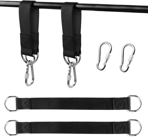 JOLIGAEA 2 Pièces Sangle de Hamac, Fixation de Balançoire avec Anneaux en D et 2 Mousquetons, Kit de Fixation pour Hamac, Sangle Balancoire Arbre, Sangle de Suspension pour Hamac, Balançoire