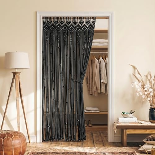 Lino Rosa Black Curtains for Door Cover, String Beaded Lace Look Witchy Gothic Curtains for Doorway Grunge Goth Bedroom Decor