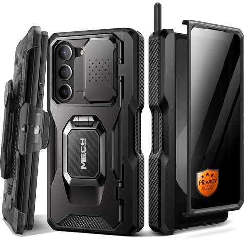 TONGATE Hülle für Z Fold 6 mit Privatsphäre Bildschirmschutz, Built-in Z Fold6 S Pen Halter, Stoßfestes HandyHülle mit Ring Ständer & Kameraabdeckung & Gürtelclip für Galaxy Z Fold 6 2024, Schwarz