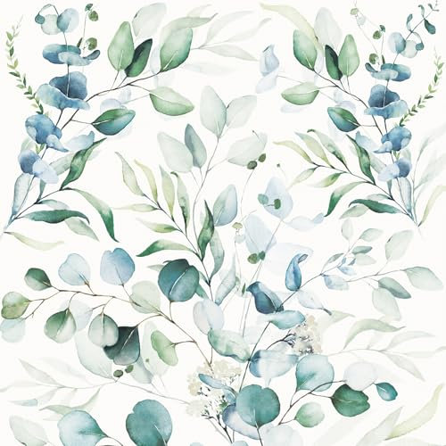 ICYEHAO Papel Pintado Pared Hojas Verdes,44 x 600cm Papel Pintado Autoadhesivo Hojas Eucalipto Verde Plantas Boho Vinilo Adhesivo para Muebles,Armarios,Sala de Estar, Dormitorio,Baño
