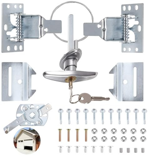 Universal Garage Door Lock Kit, Garage Door T-Handle Lock with 2 Keys, Overhead Garage Door Lock Assembly Set, Stainless Steel Garage Door Security Lock Kit with Spring Latch and Keyed Handle