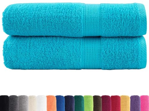 vidaXL Premium Duschtücher 2 STK., Badetücher Saugfähig, Saunatuch mit Schlaufen, Duschtuch Gästetücher Handtücher, Türkis 70x140cm 600g/m² 100% Baumwolle