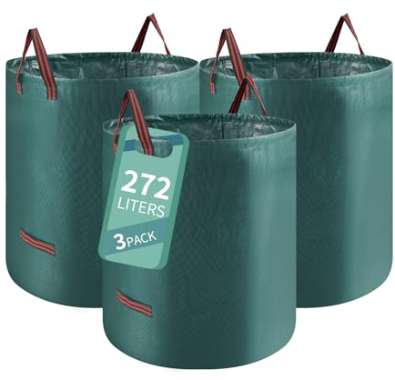 Ordeluxe 3X272L Sac Jardinage Dechets,Sac Dechets Verts Resistant Indéchirables,Sac Vegetaux Jardin Avec Poignée,Sac de jardin dechet vert Pliable,Sac jardin Autoportant,Des Sacs Peut supporter 50kg