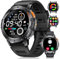 FOXBOX Militär Smartwatch für Herren Bluetooth Anruf, 1,4 Zoll AMOLED Smartwatch 530mAh 5ATM Wasserdicht 100+ Sport Fitness Uhr Schritt Kalorie Herzfrequenz Blutdruck Schlafmonitor für Android iOS