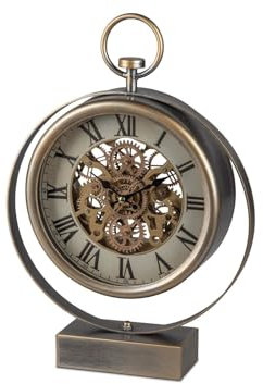 formano Standuhr antik mit sichtbar beweglichen goldenen Zahnrädern 42cm Metall - Clock Batteriebetrieben Dekorative Uhr Industrial Vintage Style Modern