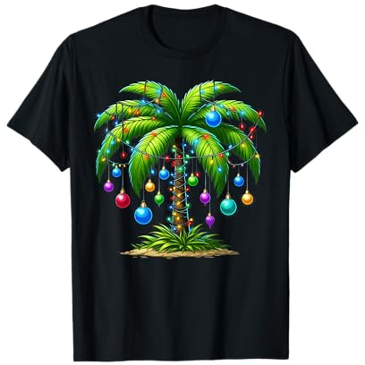 Christmas Palm Tree Light Hawaiian Tropical Xmas Men Women T-Shirt