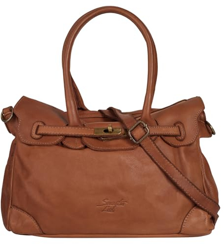 Samantha Look Shopper Echt Leder Damen 022172 Made in Italy, geräumige Umhängetasche mit verstellbarem Schultergurt