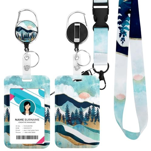 Ausweishülle mit Band, Id Badge Holder Breakaway Lanyard für, Einziehbare Badge Reel, Abnehmbare Namensschild Clips, Hals Lanyard Strap, Lehrer Büro Geschenke (Sonnenaufgang im Wald)