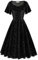 AXOE Damen Retro Samtkleid mit Pailletten A-Linien Abendkleid für Hochzeitsgast, Cocktailparty, Bühnenauftritt Flatterärmel Schwarz, Gr.40, L