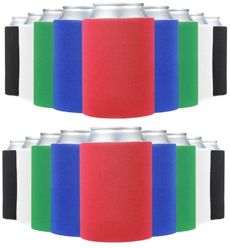 PATIKIL Blank Beer Can Cooler Sleeves, 50Pcs Plain Bulk Collapsible Bottle Sleeve Insulated Foam Can Cover for 10oz Bottle Wedding Party HTV Sublimation, Black/White/Red/Blue/Green