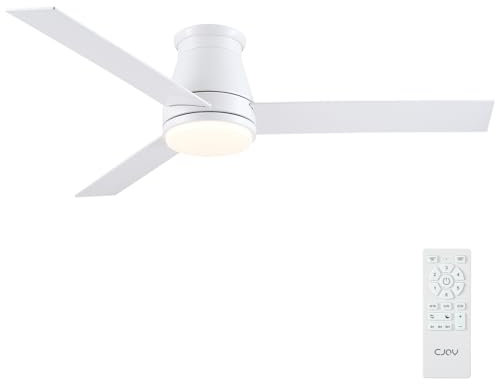 CJOY Deckenventilator mit Beleuchtung 132 cm, Deckenventilator mit Licht und Fernbedienung Leise, Umkehrbar, Speicher 3CCT, Dimmbar, Moderne Deckenventilatoren für Schlafzimmer, Weiß/Holzmaserung